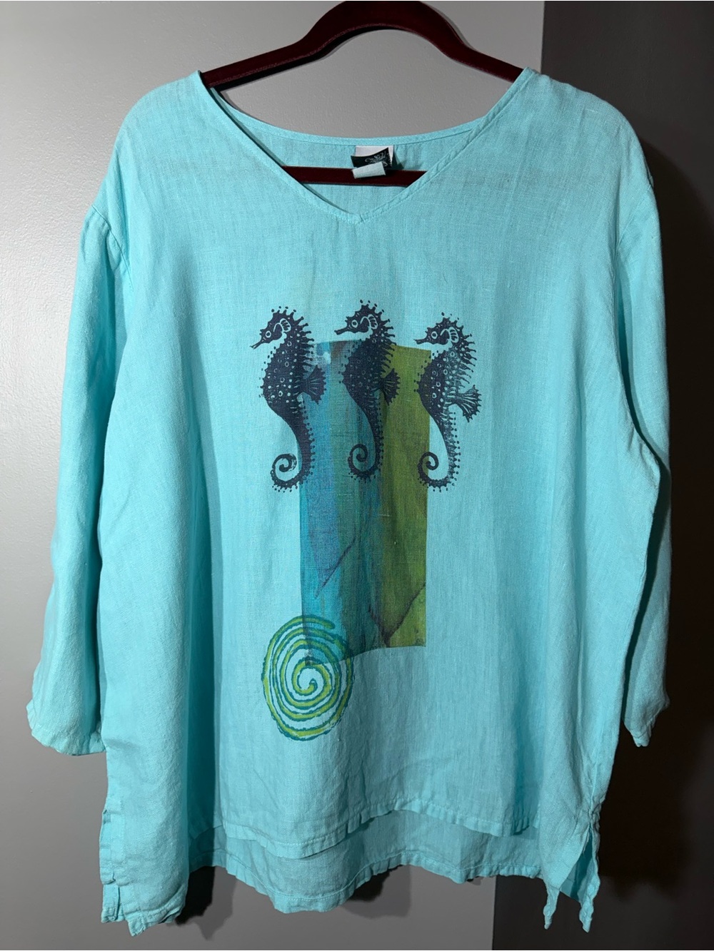 Women's Turquoise Seahorse V-Neck Tunic